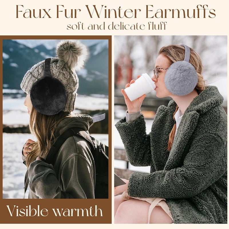 Lainlight Store Earmuffs for Women Winter Warm Foldable Ear Muffs Faux Fur Cute Fuzzy Ear Warmers for Girls Women - Image 5